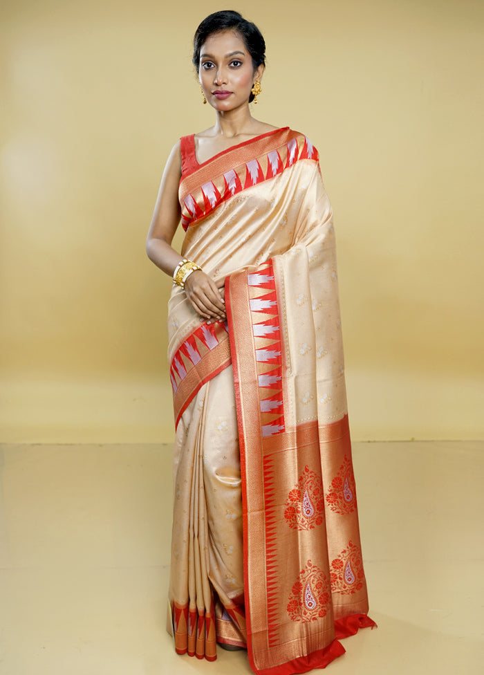 Cream Dupion Silk Saree With Blouse Piece