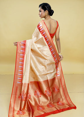 Cream Dupion Silk Saree With Blouse Piece