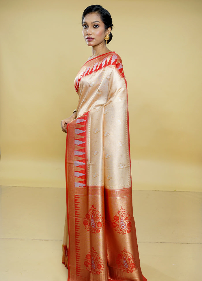 Cream Dupion Silk Saree With Blouse Piece