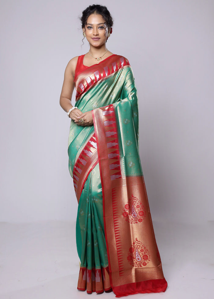 Green Dupion Silk Saree With Blouse Piece