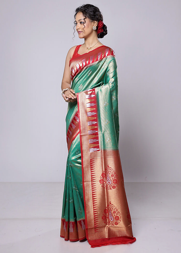 Green Dupion Silk Saree With Blouse Piece