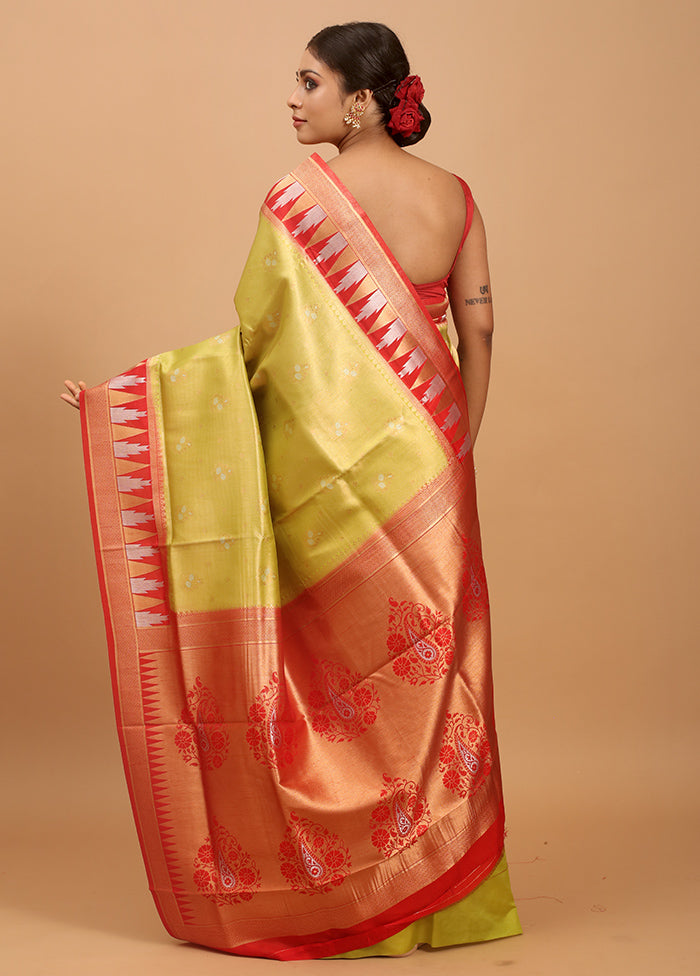 Green Dupion Silk Saree With Blouse Piece