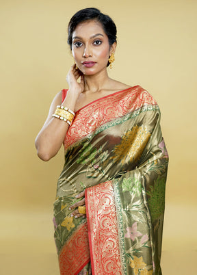 Green Dupion Silk Saree With Blouse Piece