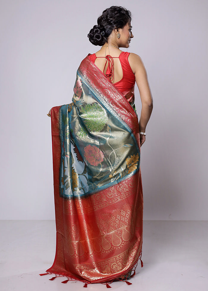 Green Dupion Silk Saree With Blouse Piece