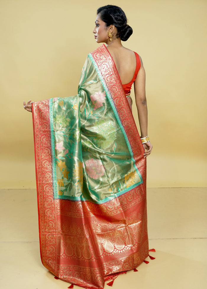 Green Dupion Silk Saree With Blouse Piece