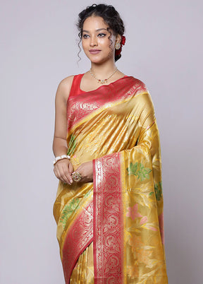 Yellow Dupion Silk Saree With Blouse Piece