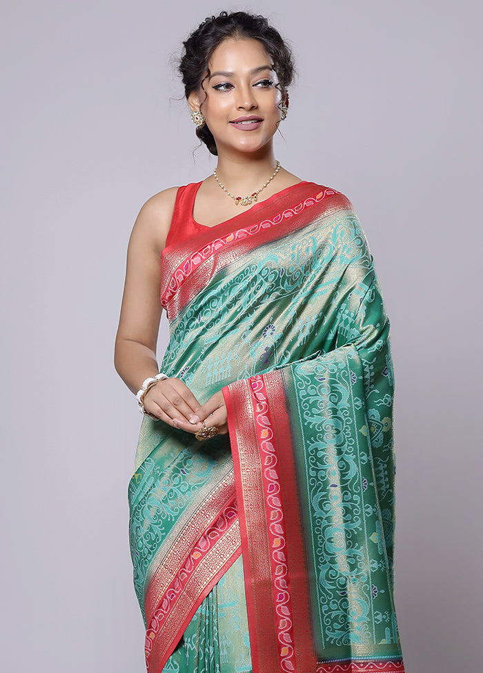 Green Dupion Silk Saree With Blouse Piece