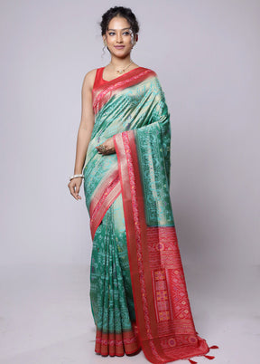 Green Dupion Silk Saree With Blouse Piece