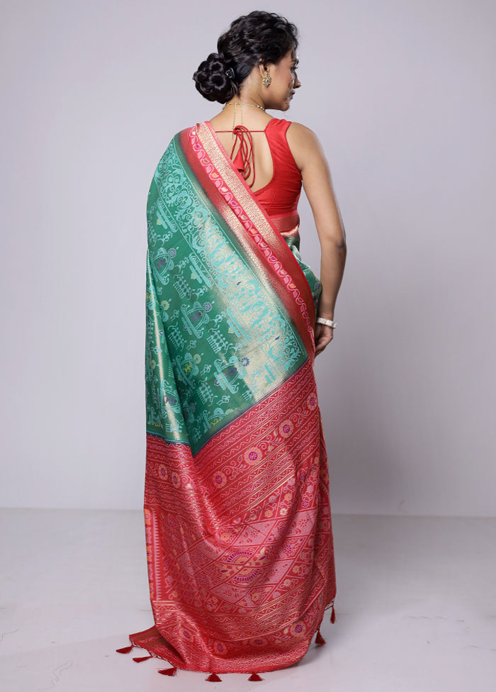 Green Dupion Silk Saree With Blouse Piece