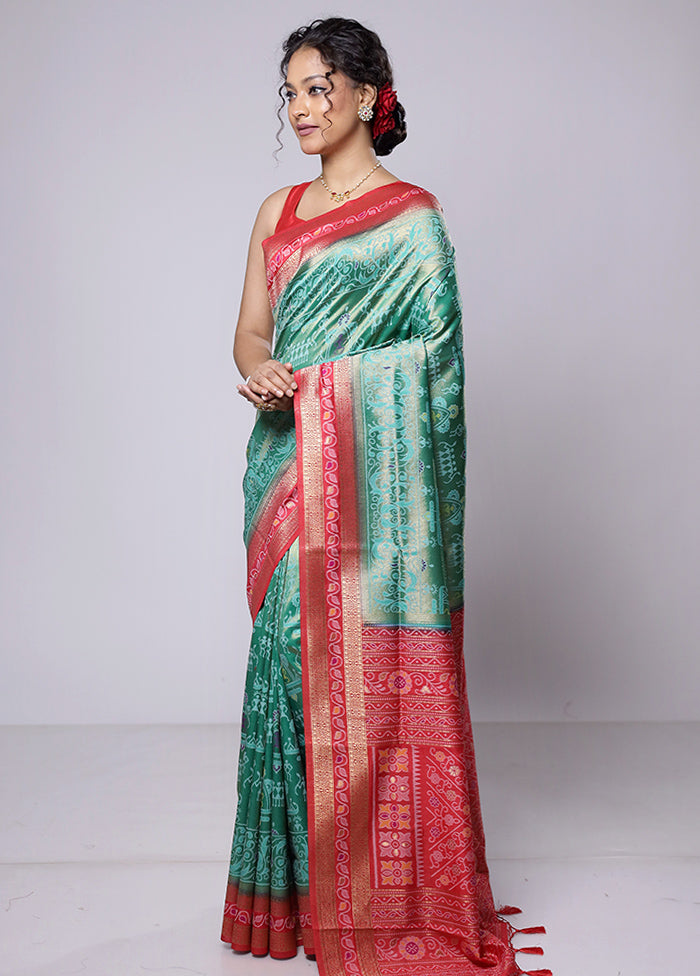 Green Dupion Silk Saree With Blouse Piece