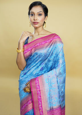 Blue Dupion Silk Saree With Blouse Piece