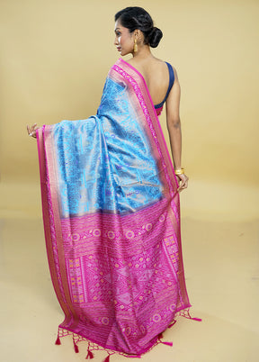 Blue Dupion Silk Saree With Blouse Piece