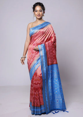 Blue Dupion Silk Saree With Blouse Piece