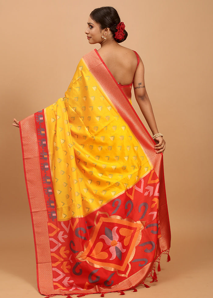 Yellow Dupion Silk Saree With Blouse Piece