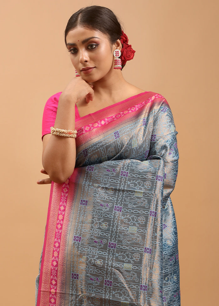 Blue Dupion Silk Saree With Blouse Piece