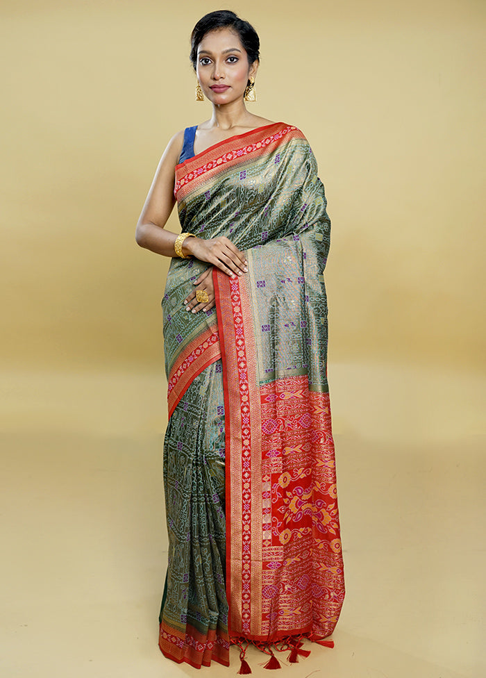 Green Dupion Silk Saree With Blouse Piece