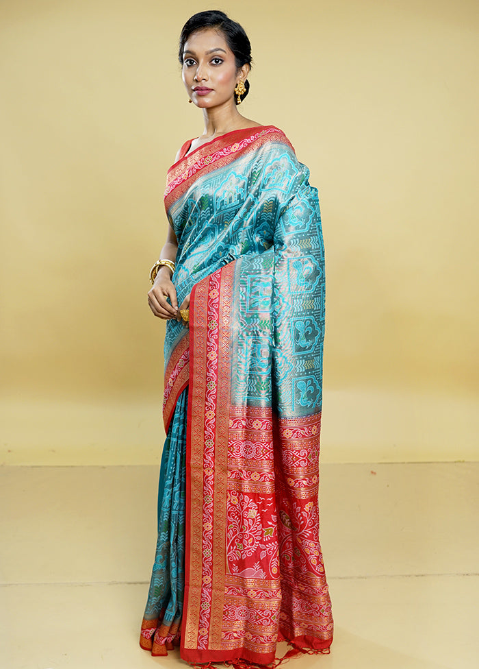 Green Dupion Silk Saree With Blouse Piece