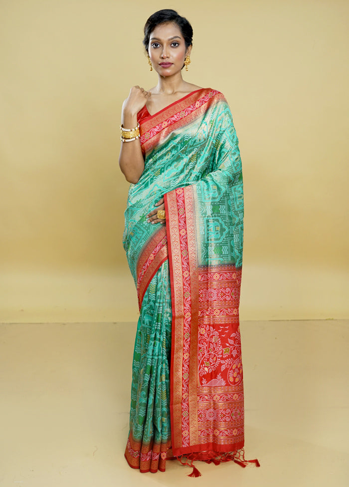 Green Dupion Silk Saree With Blouse Piece