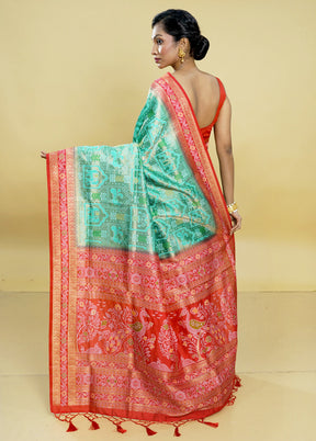 Green Dupion Silk Saree With Blouse Piece