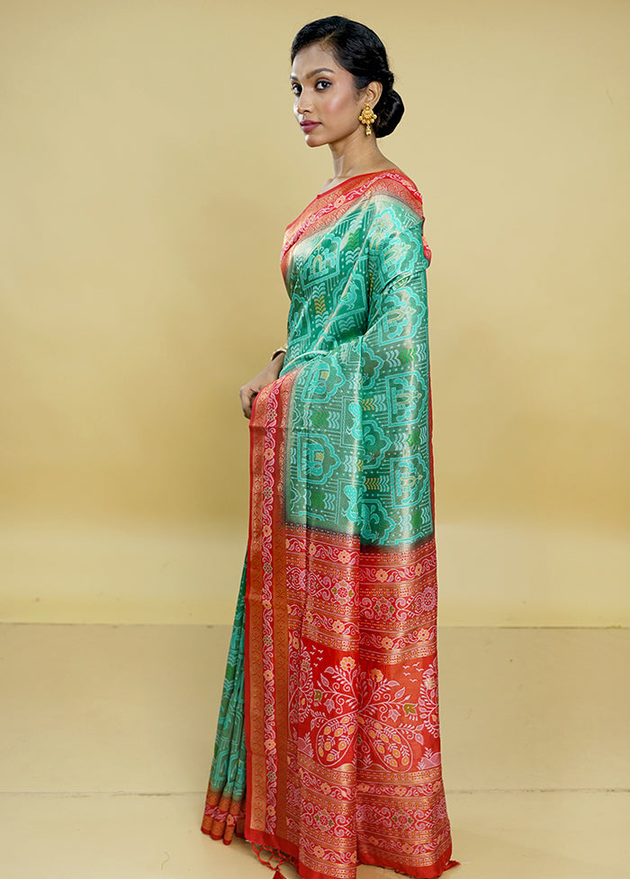 Green Dupion Silk Saree With Blouse Piece