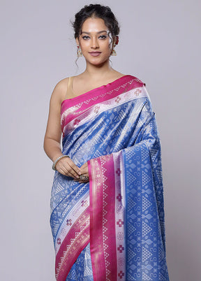 Blue Dupion Silk Saree With Blouse Piece