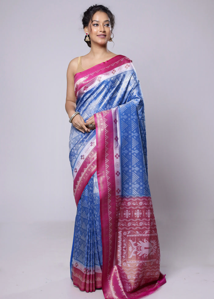 Blue Dupion Silk Saree With Blouse Piece