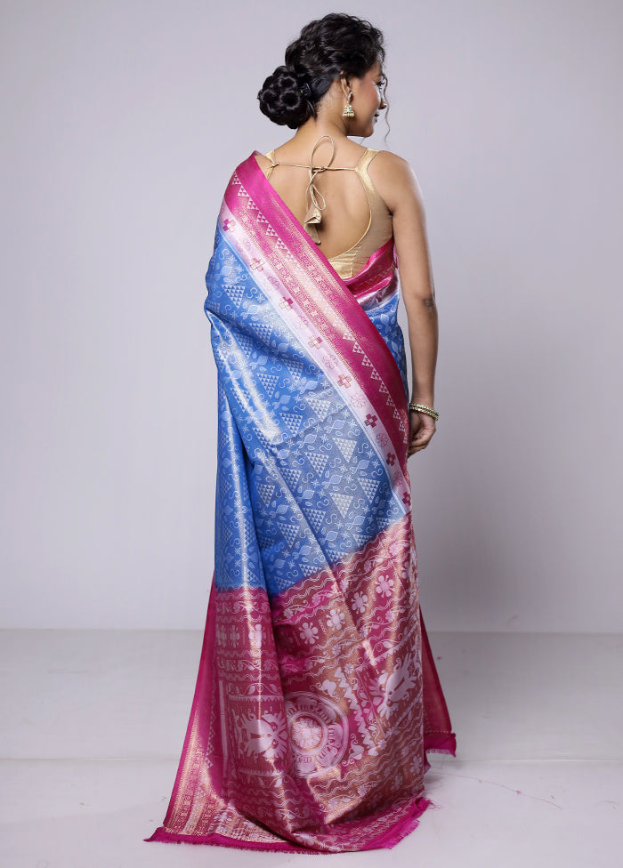 Blue Dupion Silk Saree With Blouse Piece