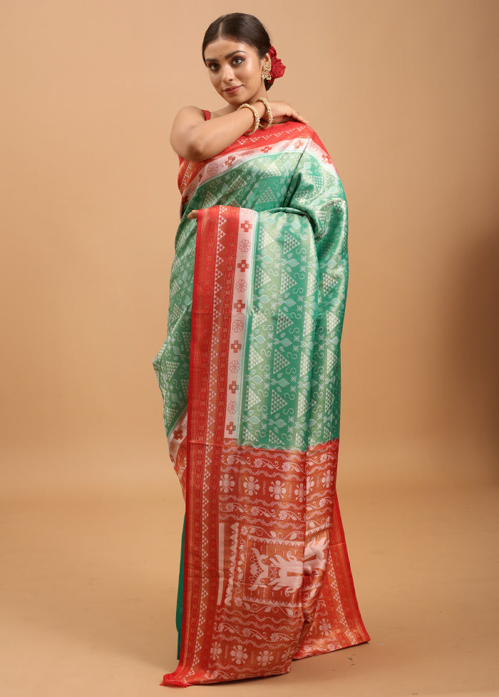 Green Dupion Silk Saree With Blouse Piece