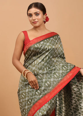 Green Dupion Silk Saree With Blouse Piece