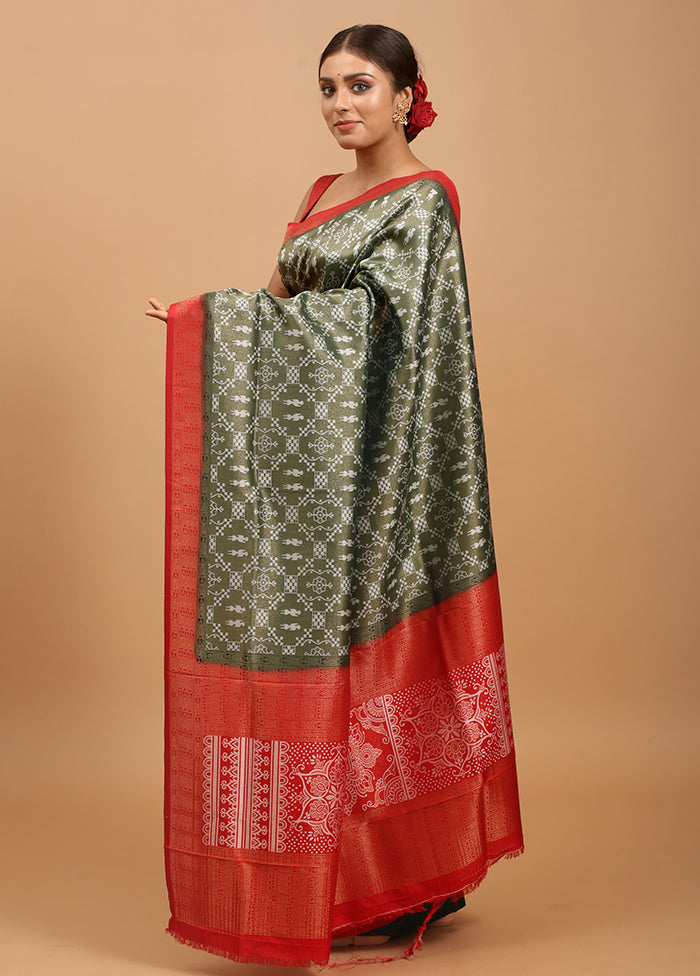 Green Dupion Silk Saree With Blouse Piece