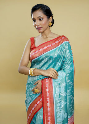 Green Dupion Silk Saree With Blouse Piece