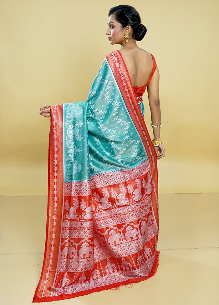 Green Dupion Silk Saree With Blouse Piece