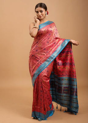 Pink Dupion Silk Saree With Blouse Piece