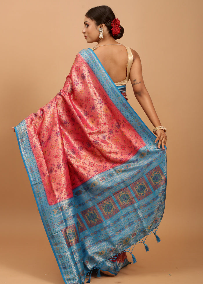 Pink Dupion Silk Saree With Blouse Piece