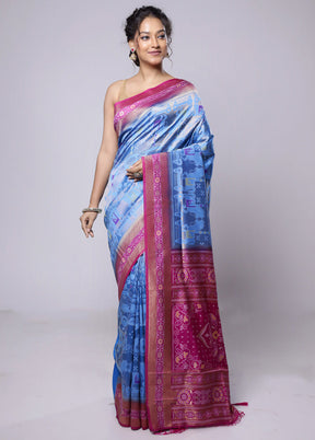 Blue Dupion Silk Saree With Blouse Piece