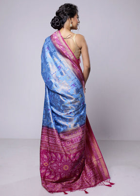 Blue Dupion Silk Saree With Blouse Piece