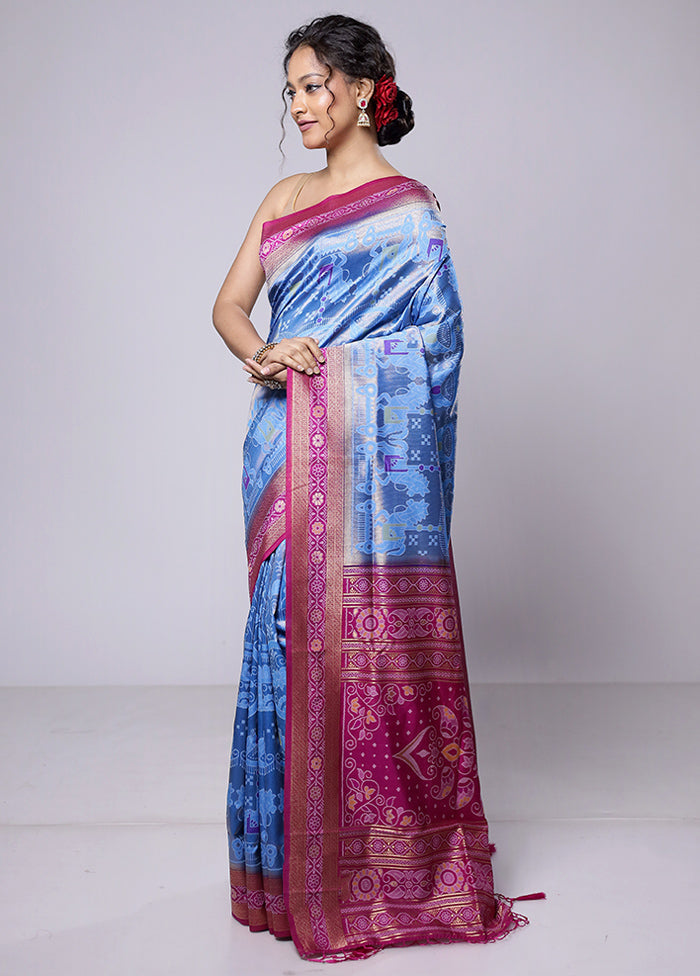 Blue Dupion Silk Saree With Blouse Piece