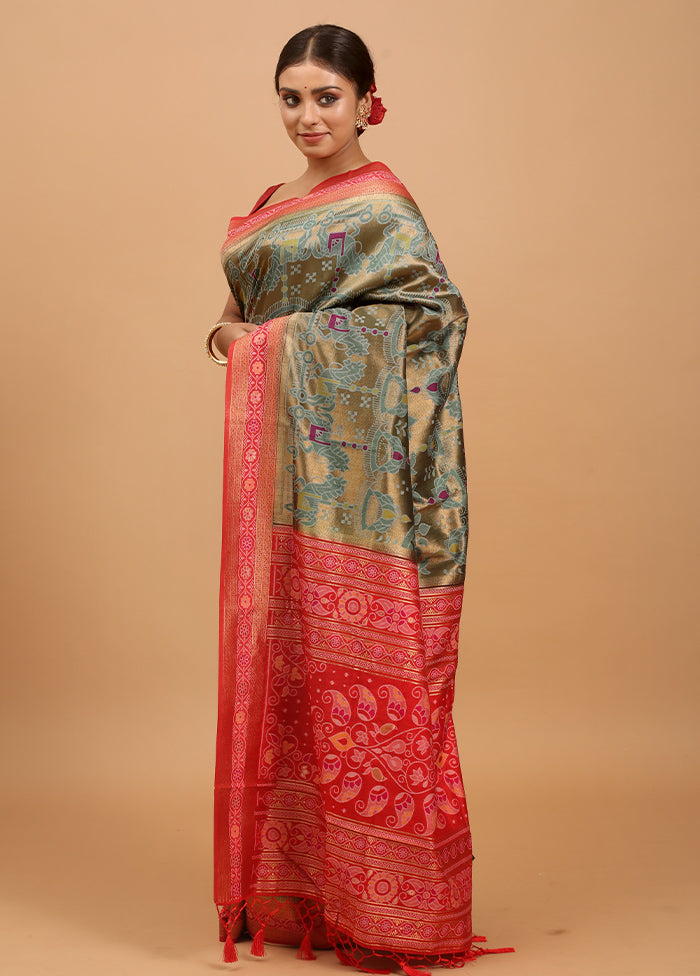 Red Dupion Silk Saree With Blouse Piece