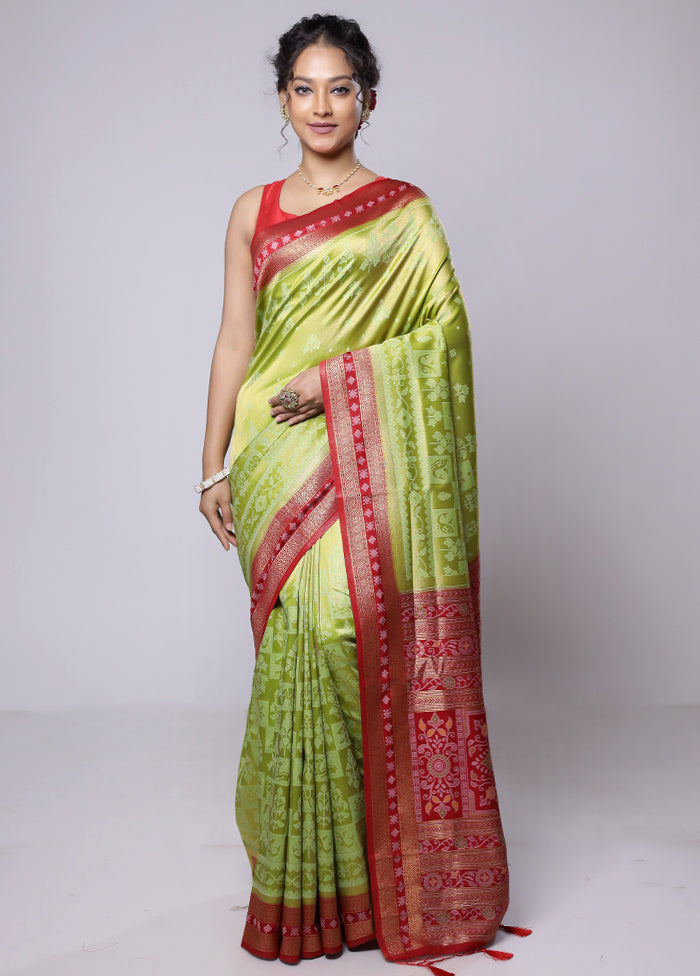 Green Dupion Silk Saree With Blouse Piece