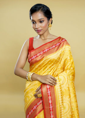 Yellow Dupion Silk Saree With Blouse Piece