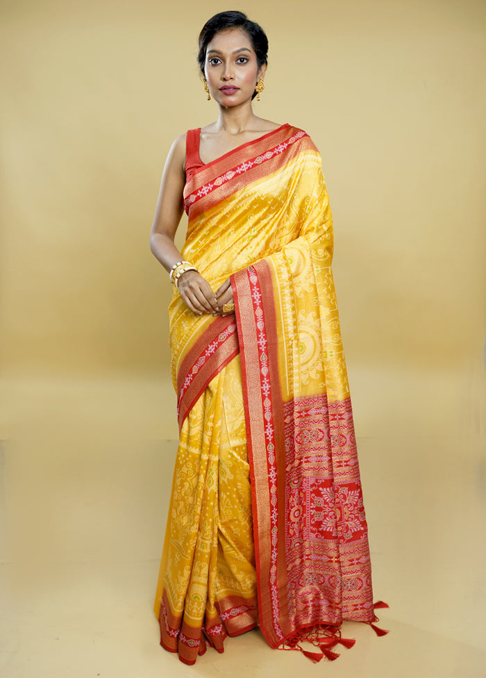 Yellow Dupion Silk Saree With Blouse Piece