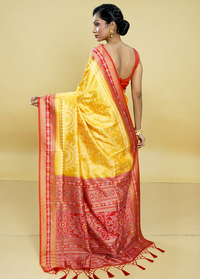 Yellow Dupion Silk Saree With Blouse Piece