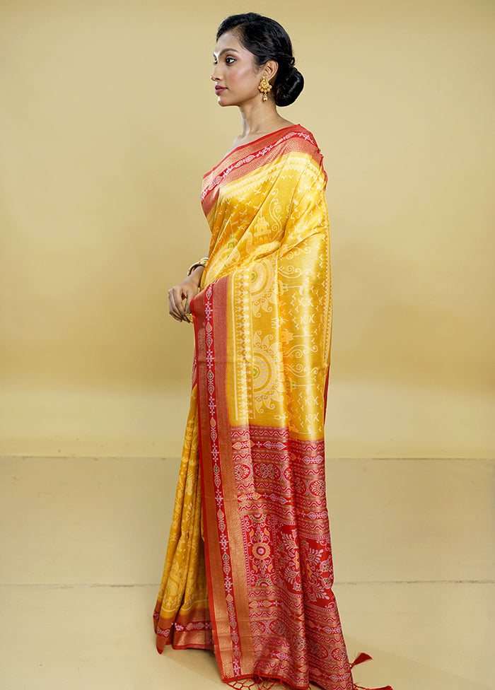 Yellow Dupion Silk Saree With Blouse Piece