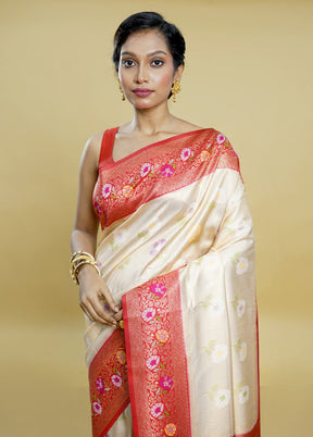 Cream Dupion Silk Saree With Blouse Piece