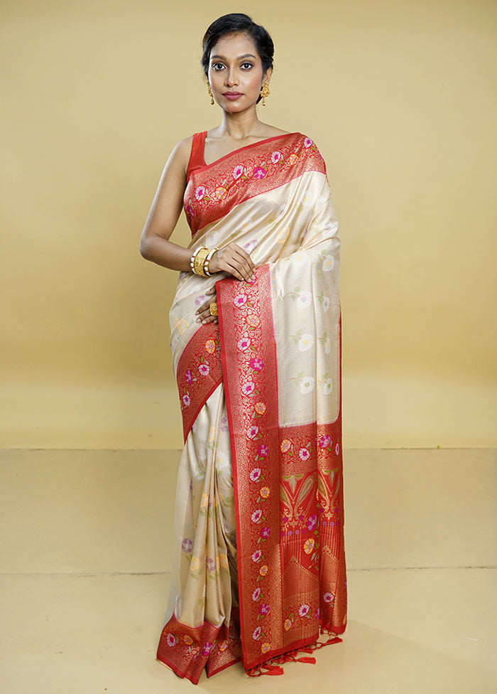 Cream Dupion Silk Saree With Blouse Piece