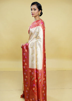 Cream Dupion Silk Saree With Blouse Piece