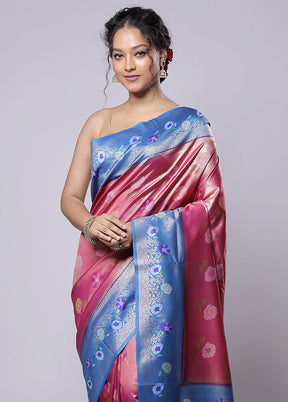 Pink Dupion Silk Saree With Blouse Piece