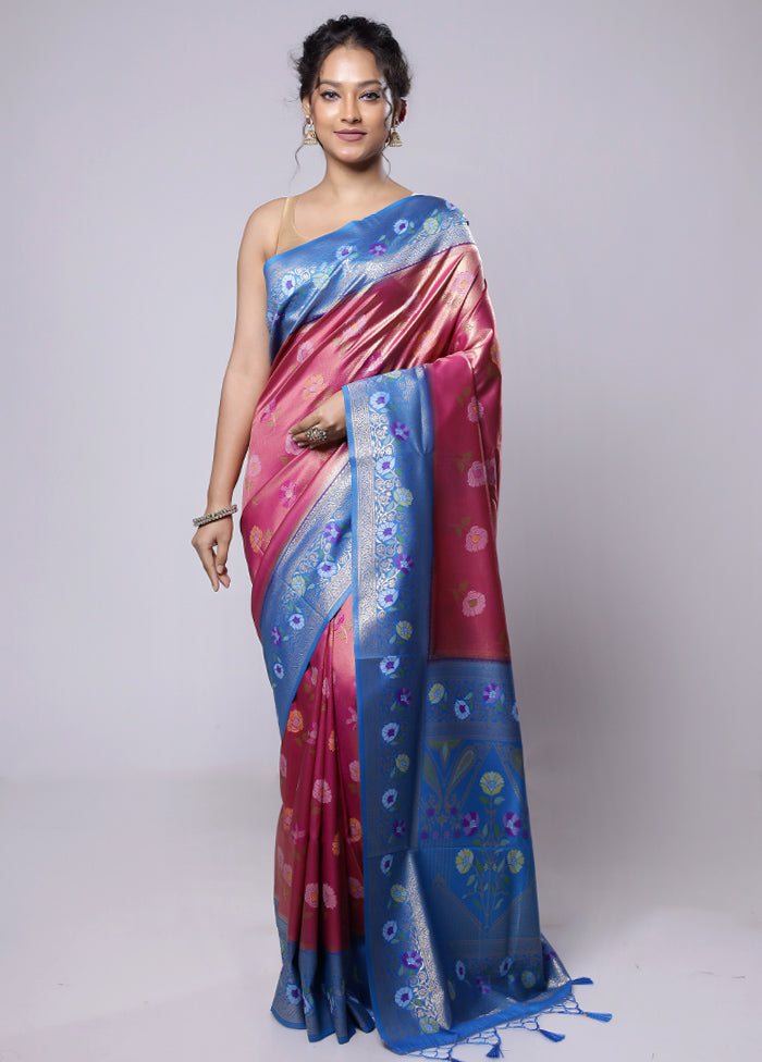 Pink Dupion Silk Saree With Blouse Piece