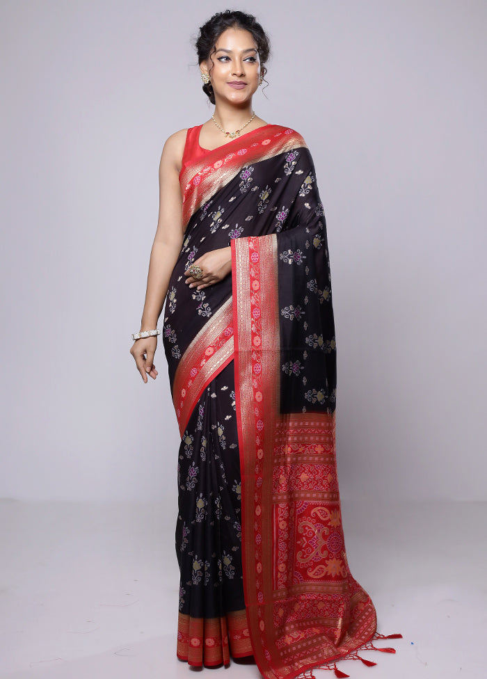 Black Dupion Silk Saree With Blouse Piece