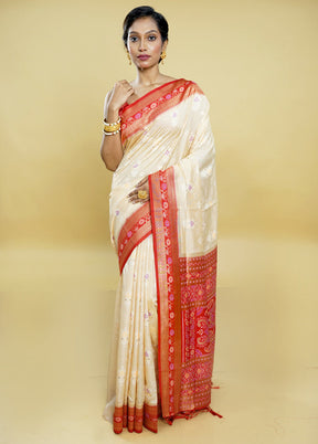 Cream Dupion Silk Saree With Blouse Piece